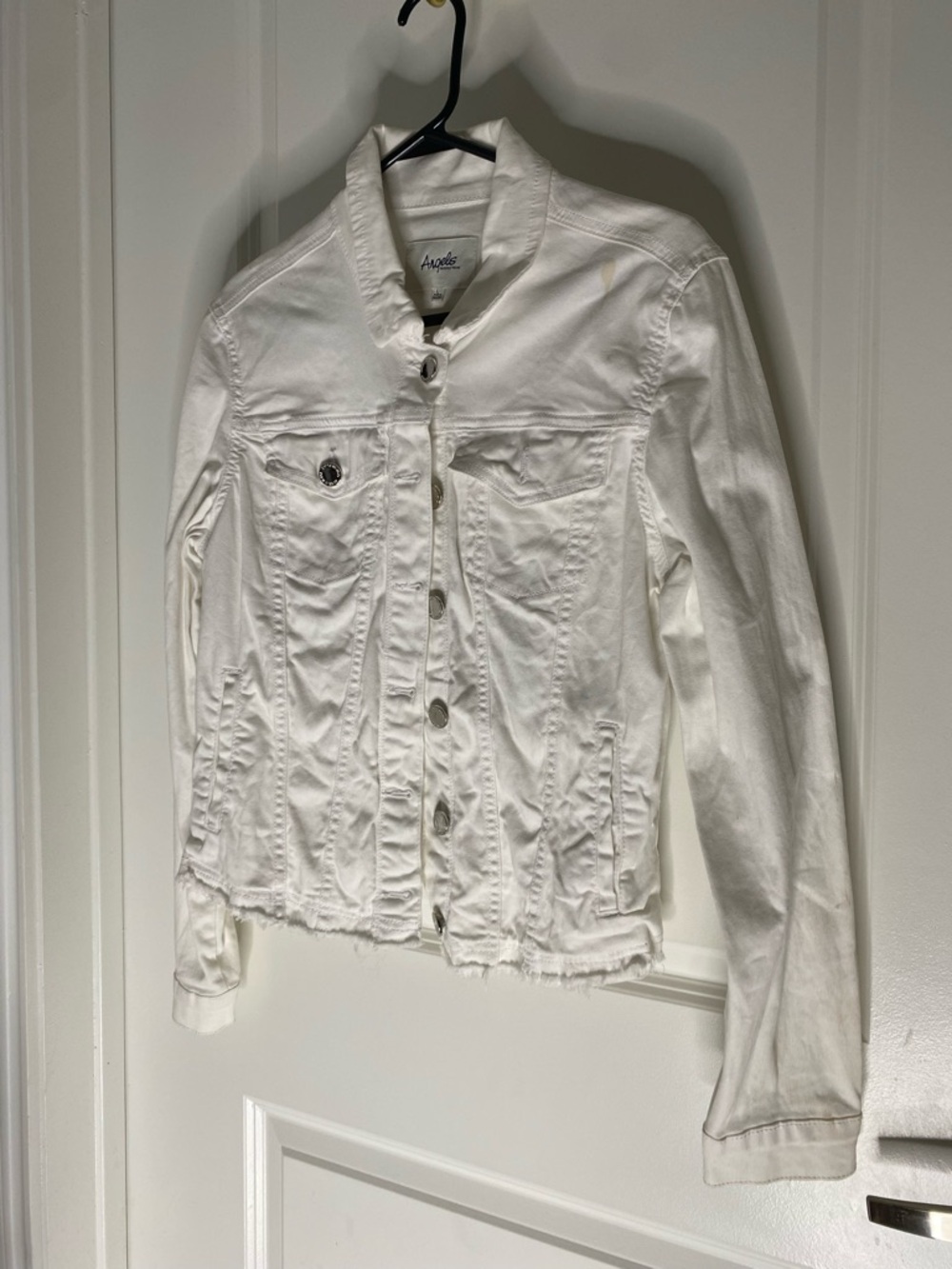 Angels White Distressed Denim Jacket - Women's Button-Front Jean Jacket